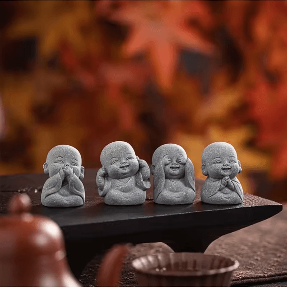 ZenSoul 14PCS Cute Mini Monk Statues Serene Meditation Decor For Desk Garden 2