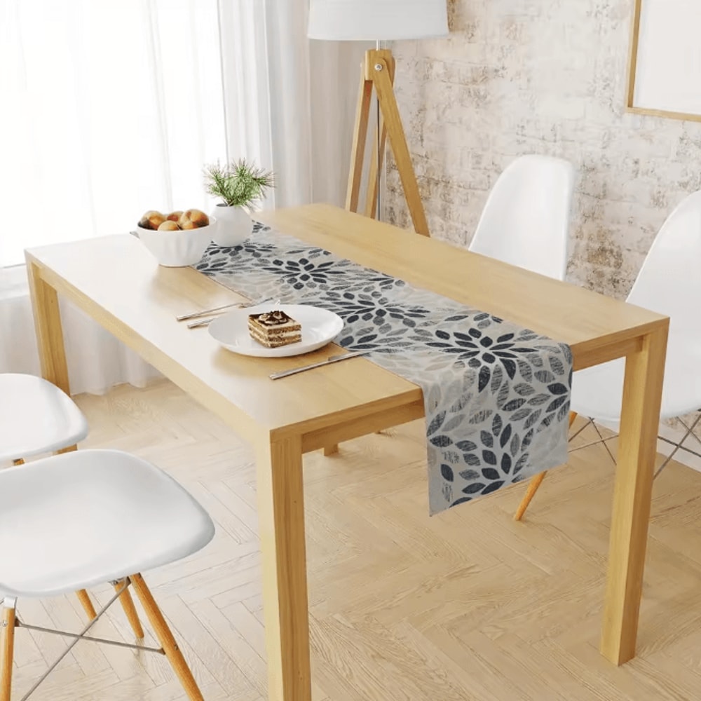 VIKAMA Elegant Floral Linen Table Runner Farmhouse Modern Dining Decor 2