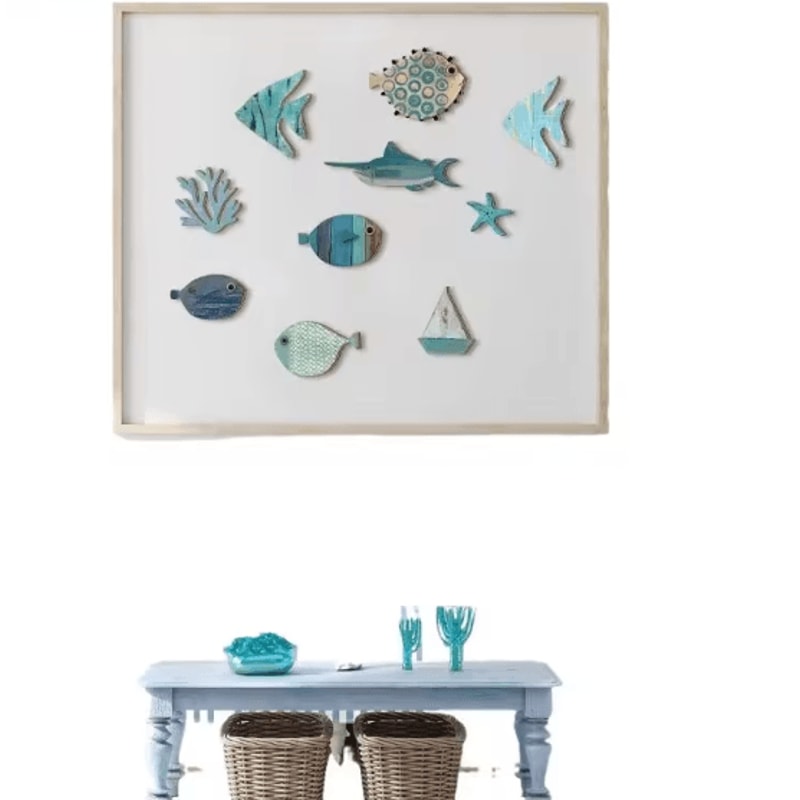 OceanCraft 10PCS Wooden Fish Wall Decor Nautical Coastal Hanging Art Set 4