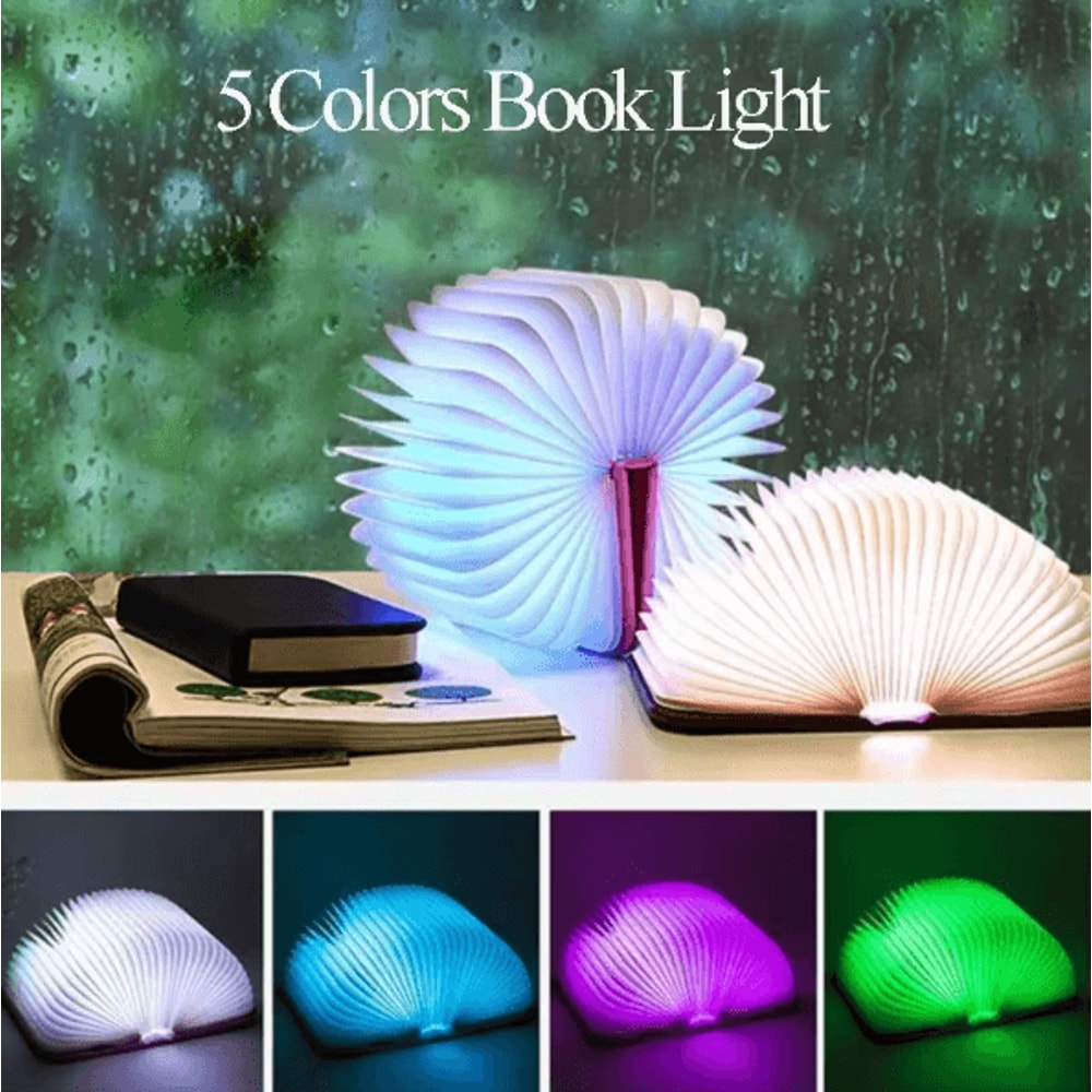 LumiBook 3D Folding Wooden LED Book Light RGB USB Rechargeable Night Lamp Decor 0
