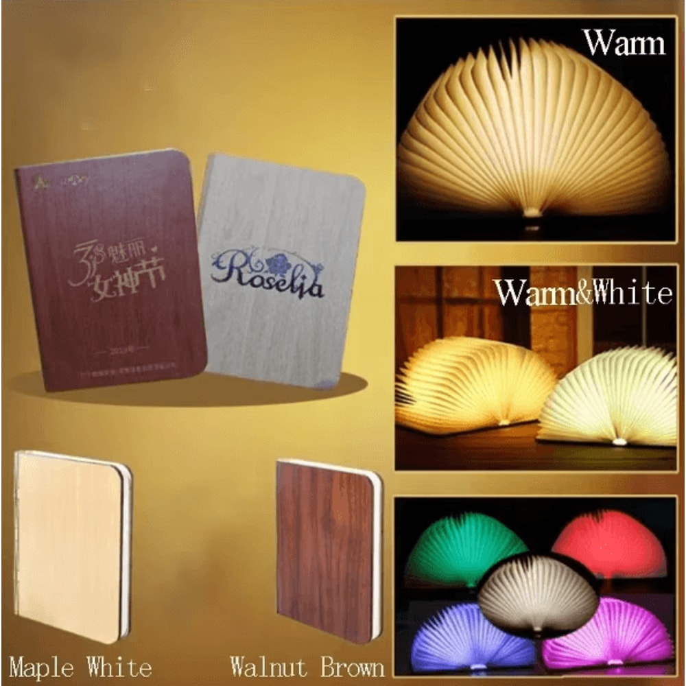 LumiBook 3D Folding Wooden LED Book Light RGB USB Rechargeable Night Lamp Decor 1
