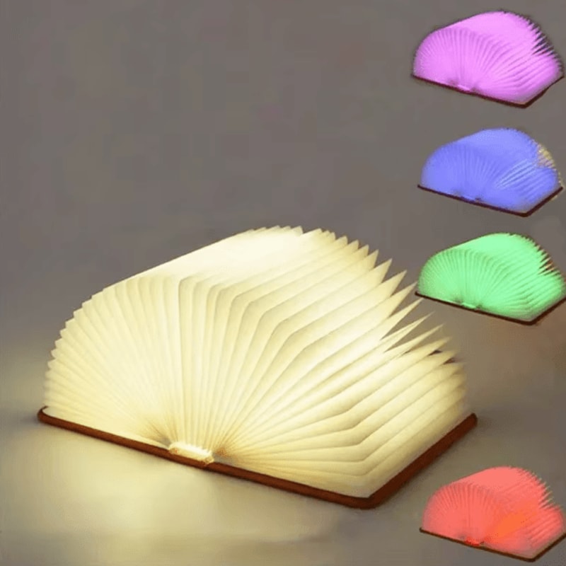 LumiBook 3D Folding Wooden LED Book Light RGB USB Rechargeable Night Lamp Decor 2