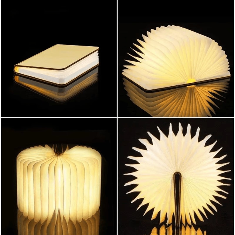 LumiBook 3D Folding Wooden LED Book Light RGB USB Rechargeable Night Lamp Decor 4