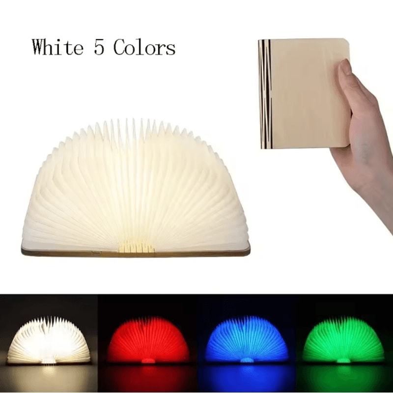 LumiBook 3D Folding Wooden LED Book Light RGB USB Rechargeable Night Lamp Decor 8