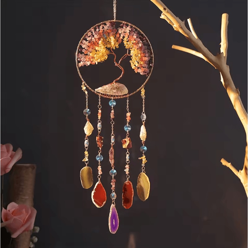 LunaCrystal Natural Agate Dream Catcher Wall Hanging Moon Star Sun Boho Decor 0
