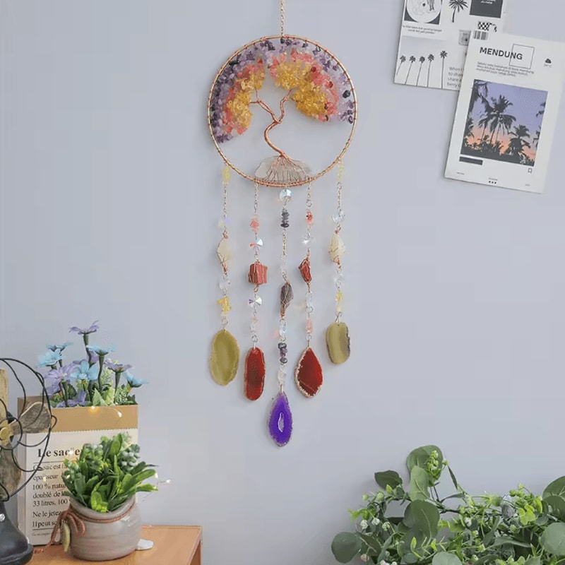 LunaCrystal Natural Agate Dream Catcher Wall Hanging Moon Star Sun Boho Decor 4