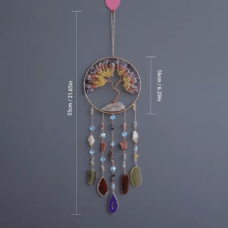 LunaCrystal Natural Agate Dream Catcher Wall Hanging Moon Star Sun Boho Decor 5