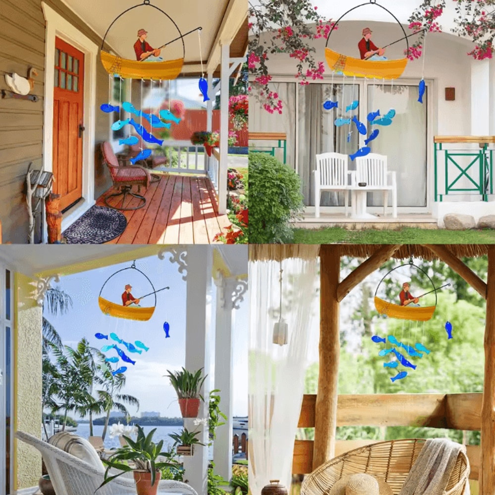 OceanWhisper 21Inches Blue Sea Glass Fish Wind Chimes Outdoor Coastal Decor 3