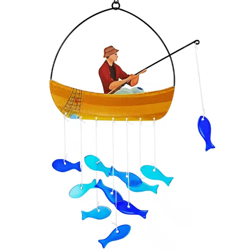 OceanWhisper 21Inches Blue Sea Glass Fish Wind Chimes Outdoor Coastal Decor 4