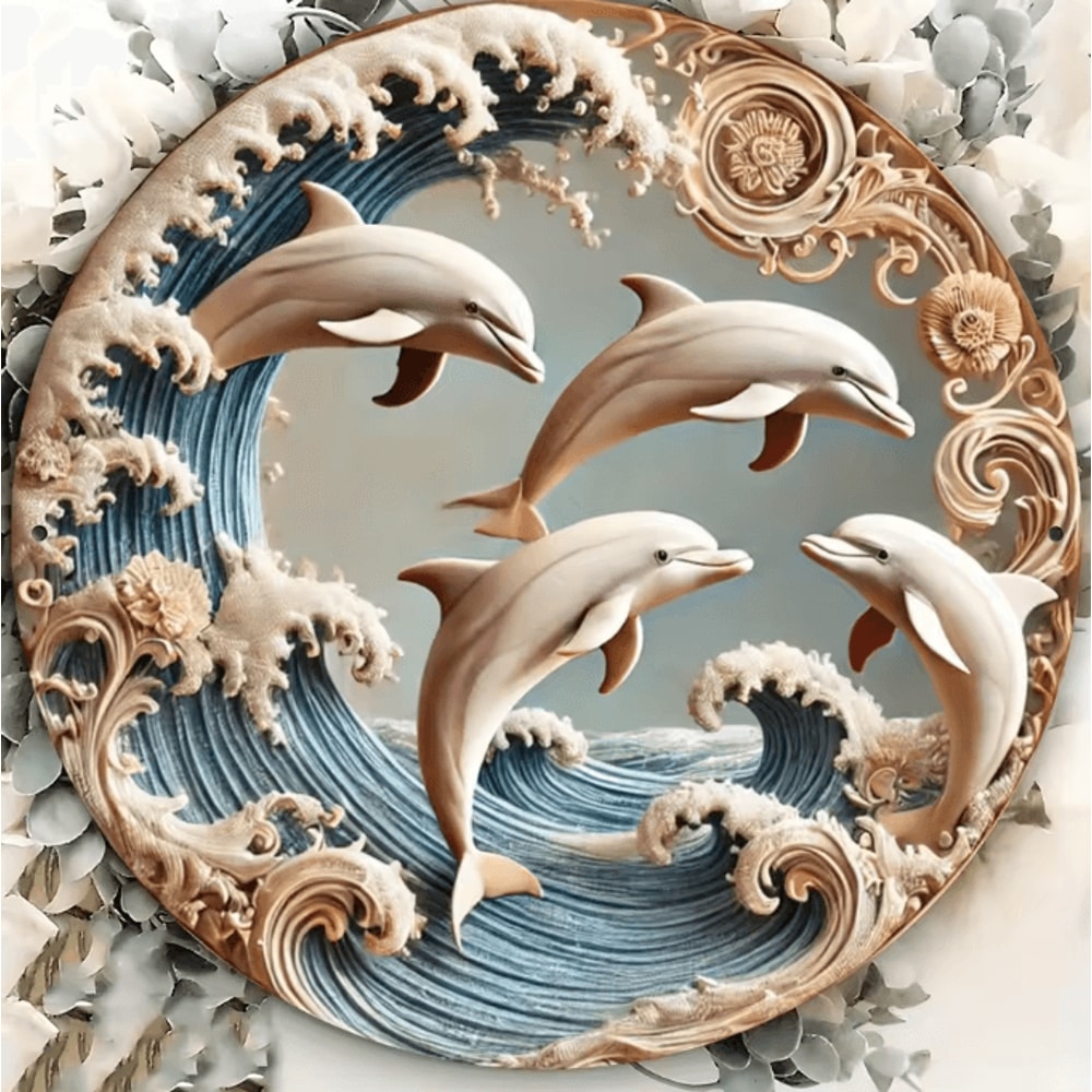 OceanWave Wooden Dolphin Wall Plaque 2D Underwater Theme Decor For Home And Office 0