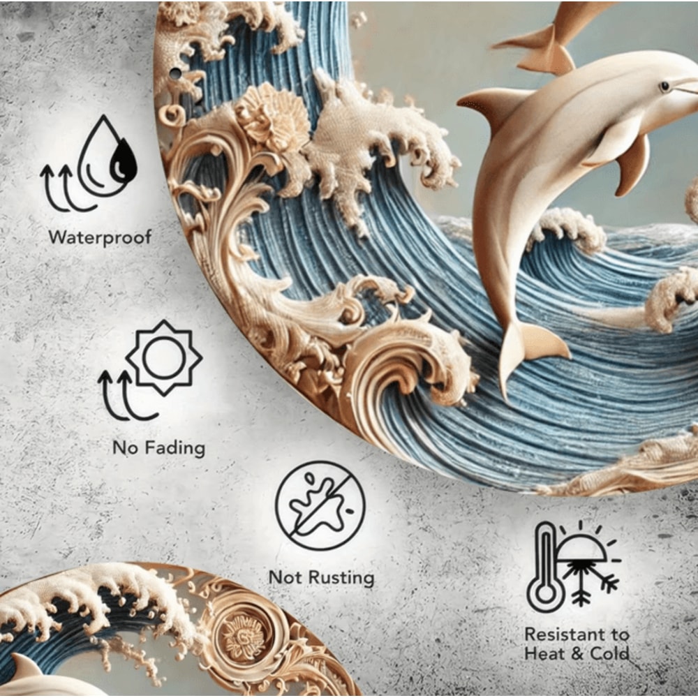 OceanWave Wooden Dolphin Wall Plaque 2D Underwater Theme Decor For Home And Office 1