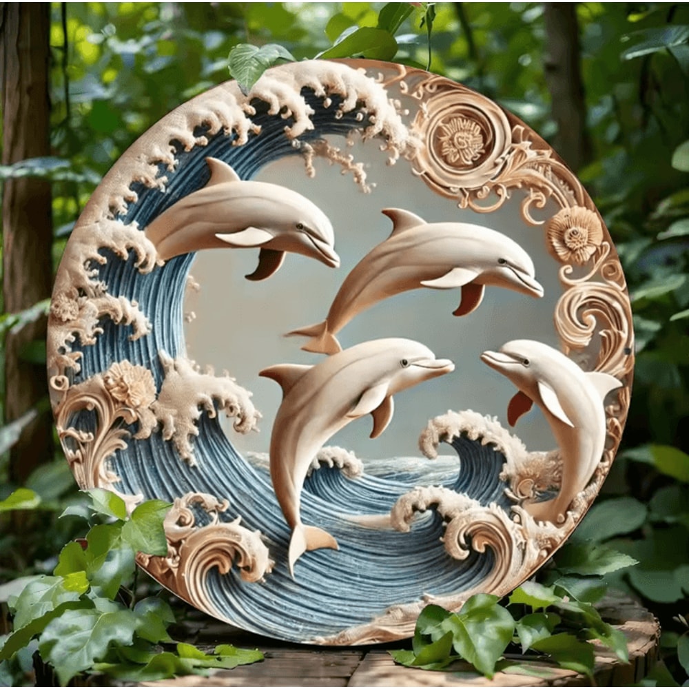 OceanWave Wooden Dolphin Wall Plaque 2D Underwater Theme Decor For Home And Office 4