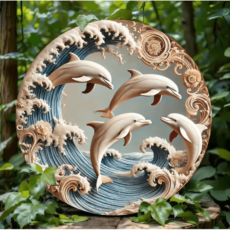 OceanWave Wooden Dolphin Wall Plaque 2D Underwater Theme Decor For Home And Office 4