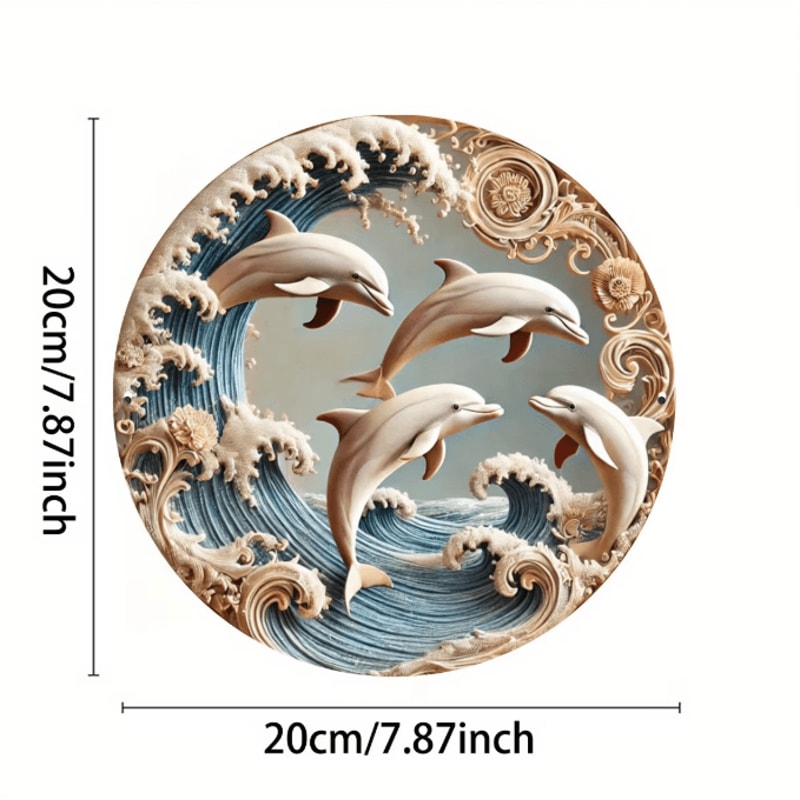 OceanWave Wooden Dolphin Wall Plaque 2D Underwater Theme Decor For Home And Office 5
