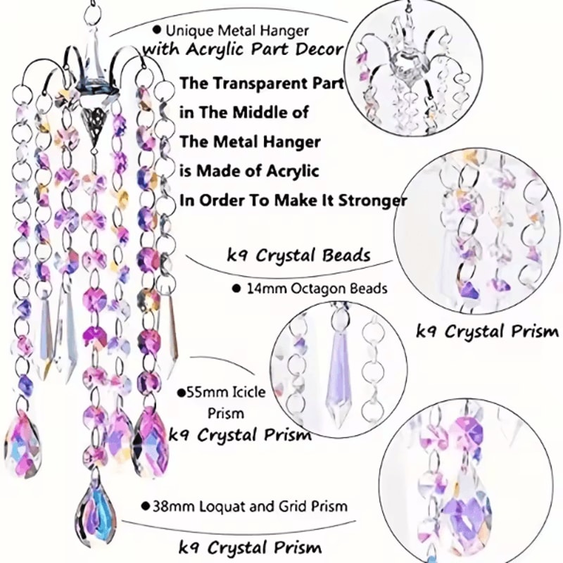 CrystalGlow Chandelier Wind Chime Suncatcher Prism Rainbow Hanging Decor 4
