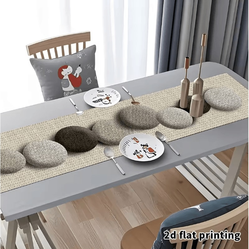 Earth Tone Pebble Pattern Table Runner Textured Neutral Farmhouse Decor 3
