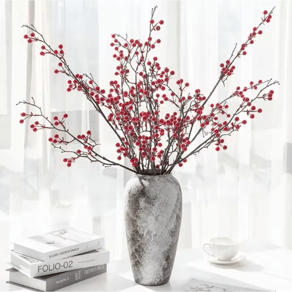 FestiveBerry Artificial Holly Red Berry Plant Decor For Home And Party Styling 0