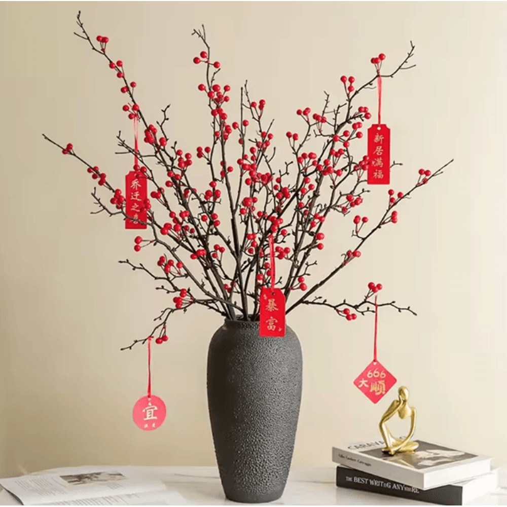 FestiveBerry Artificial Holly Red Berry Plant Decor For Home And Party Styling 2