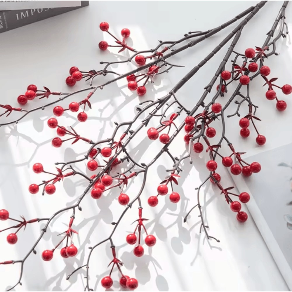 FestiveBerry Artificial Holly Red Berry Plant Decor For Home And Party Styling 3