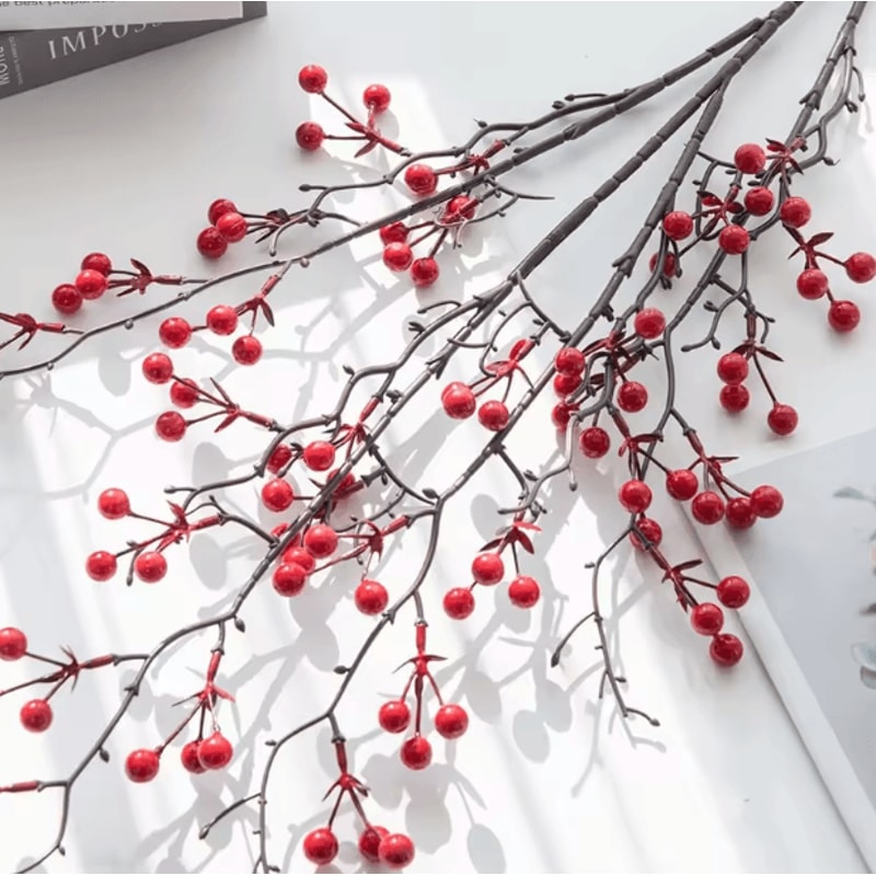 FestiveBerry Artificial Holly Red Berry Plant Decor For Home And Party Styling 3