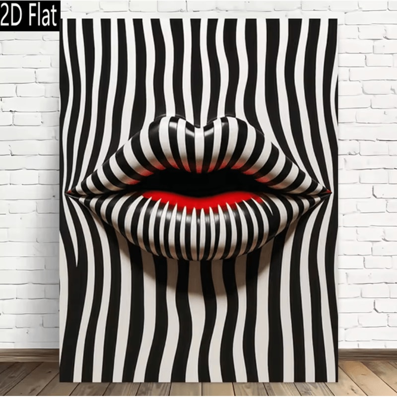 MonoMuse Abstract Striped Lip Canvas Wall Art Black And White Modern Decor 0