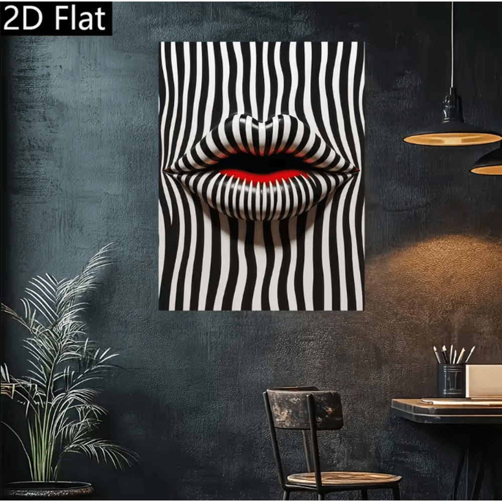 MonoMuse Abstract Striped Lip Canvas Wall Art Black And White Modern Decor 3