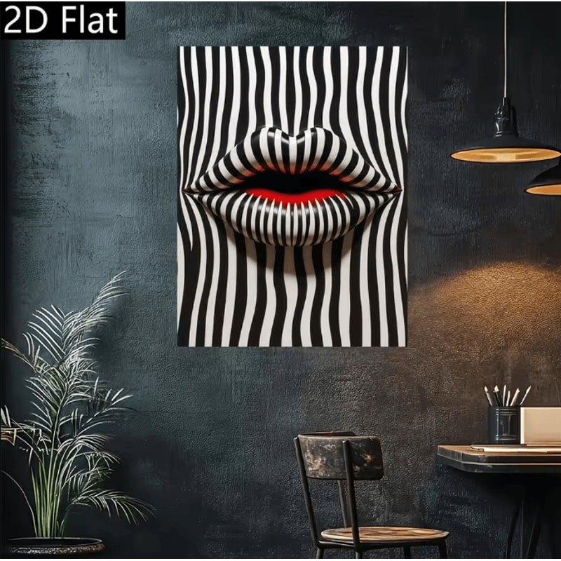 MonoMuse Abstract Striped Lip Canvas Wall Art Black And White Modern Decor 3