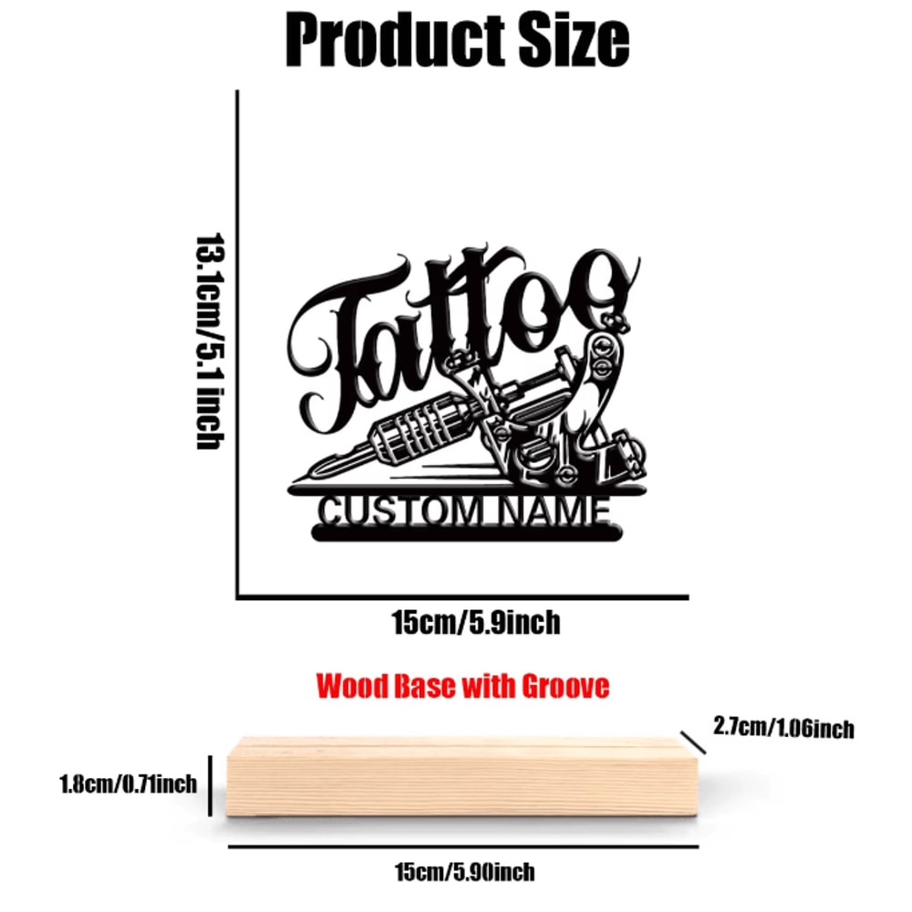 InkForge Personalized Tattoo Artist Metal Statue With Wooden Base Decor 3