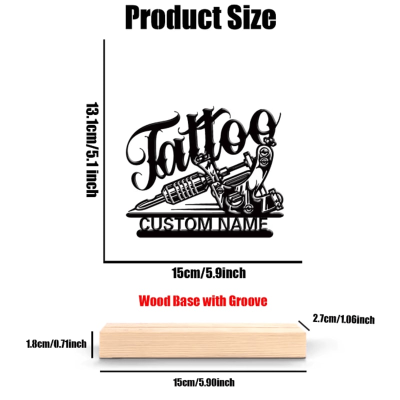 InkForge Personalized Tattoo Artist Metal Statue With Wooden Base Decor 3