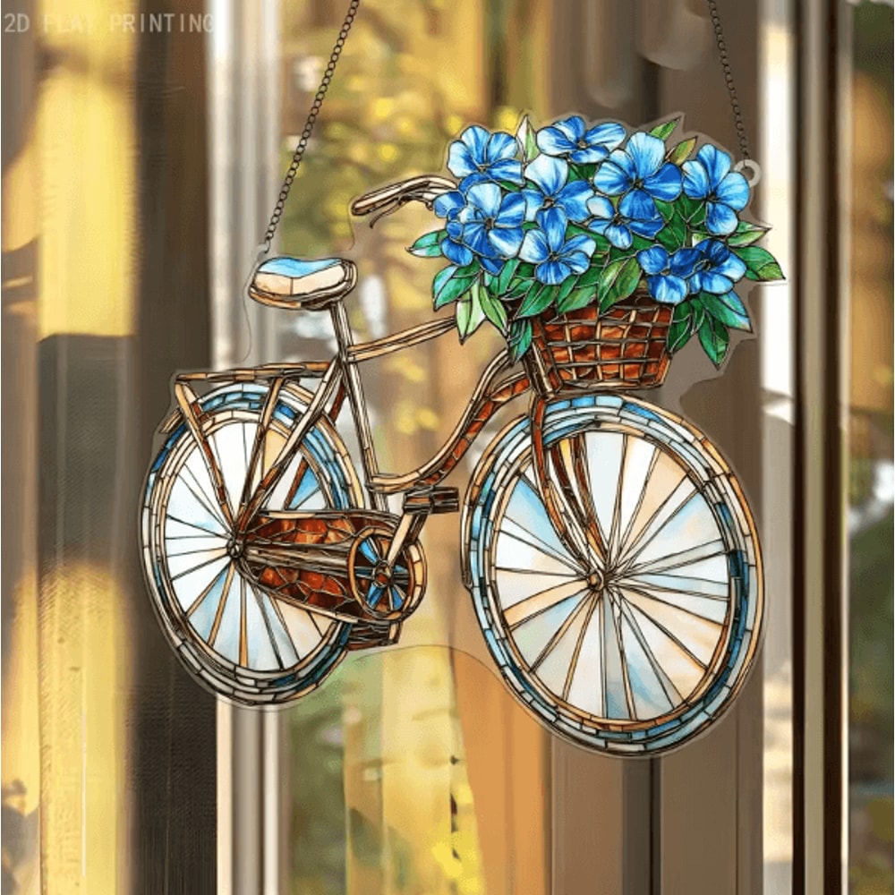 LavenderCycle Bicycle Suncatcher Acrylic Light Catcher Floral Window Decor 3