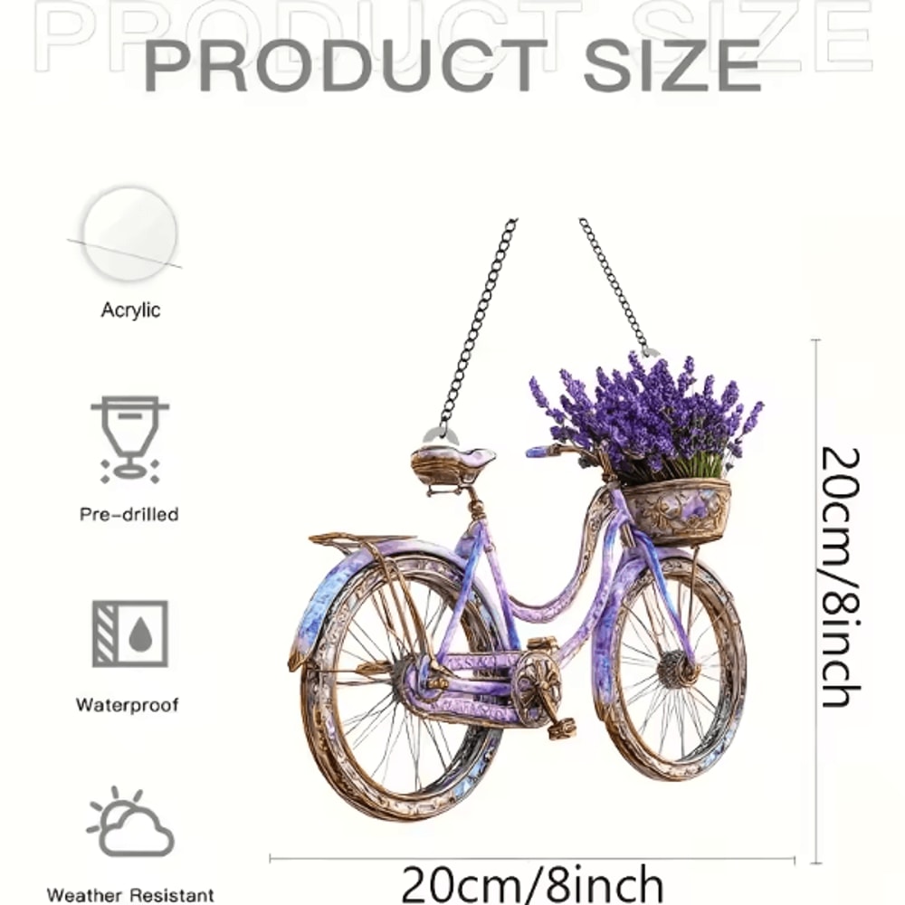 LavenderCycle Bicycle Suncatcher Acrylic Light Catcher Floral Window Decor 4