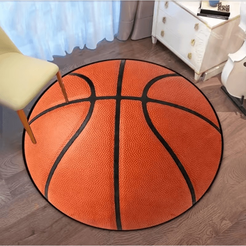3D Basketball Flannel Round Rug Non Slip Sports Decor For Bedroom And Living Room 1