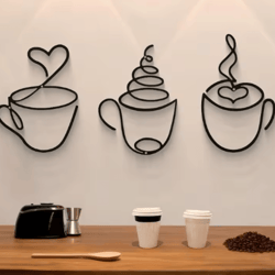 minimalist black metal coffee cup wall art decor for kitchen cafe and coffee bar