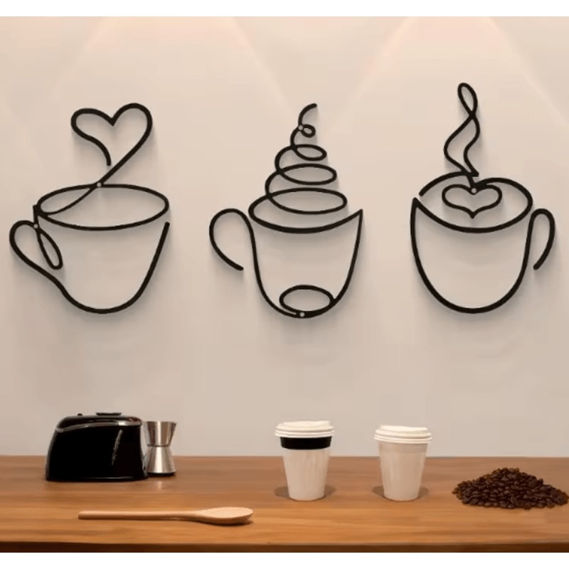 Minimalist Black Metal Coffee Cup Wall Art Decor For Kitchen Cafe And Coffee Bar 0