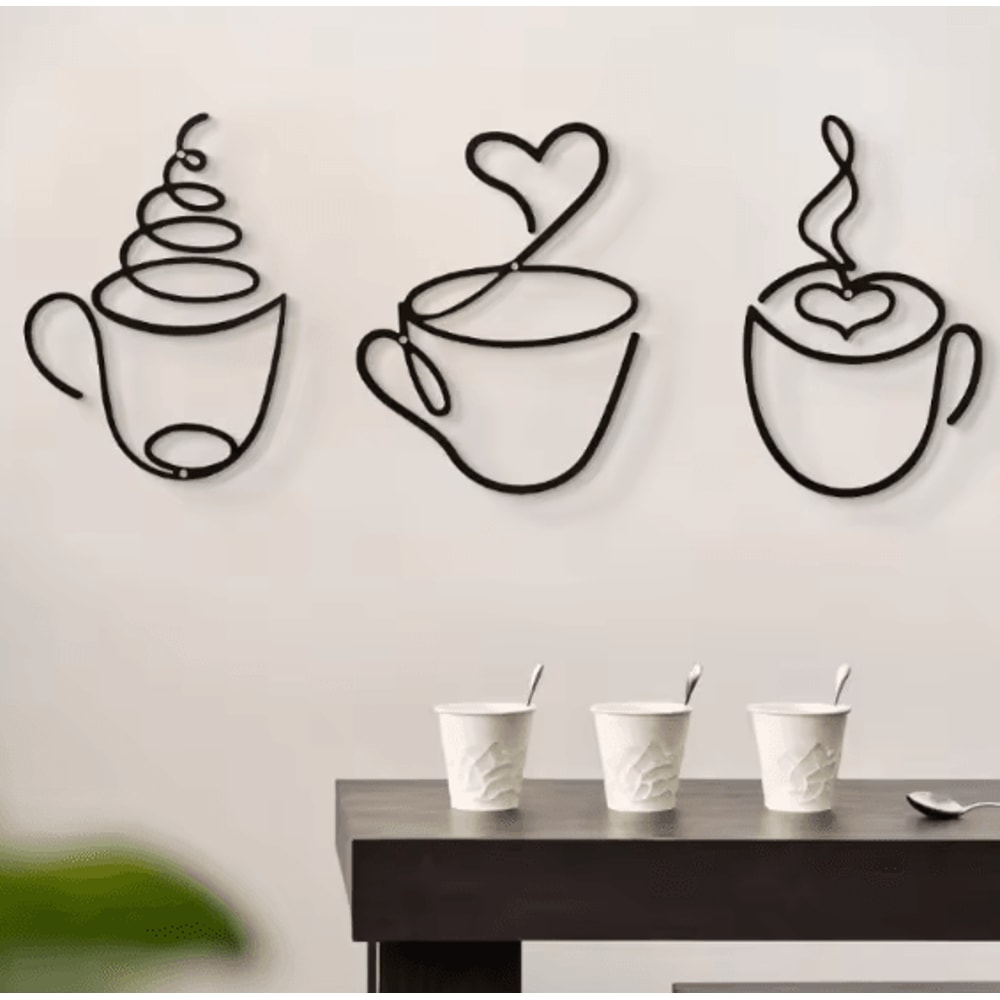 Minimalist Black Metal Coffee Cup Wall Art Decor For Kitchen Cafe And Coffee Bar 1