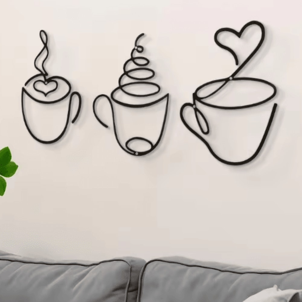Minimalist Black Metal Coffee Cup Wall Art Decor For Kitchen Cafe And Coffee Bar 2