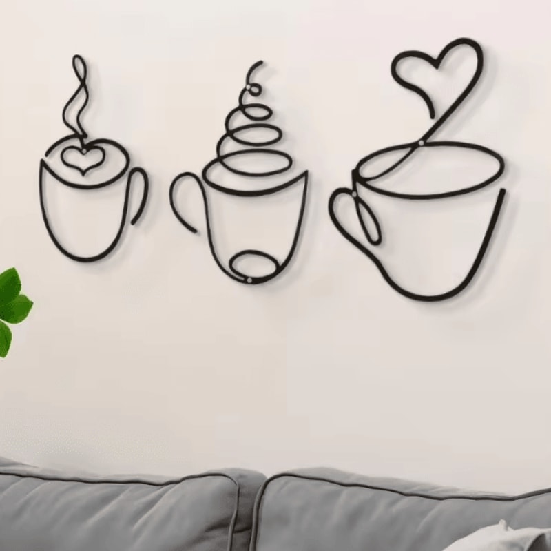 Minimalist Black Metal Coffee Cup Wall Art Decor For Kitchen Cafe And Coffee Bar 2