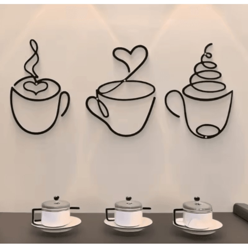 Minimalist Black Metal Coffee Cup Wall Art Decor For Kitchen Cafe And Coffee Bar 3