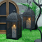 Elegant Black Metal Hanging Candle Lantern Decorative Hollow Pattern Set 0