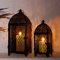 Elegant Black Metal Hanging Candle Lantern Decorative Hollow Pattern Set 1