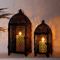 Elegant Black Metal Hanging Candle Lantern Decorative Hollow Pattern Set 1