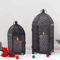 Elegant Black Metal Hanging Candle Lantern Decorative Hollow Pattern Set 4