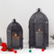 Elegant Black Metal Hanging Candle Lantern Decorative Hollow Pattern Set 4