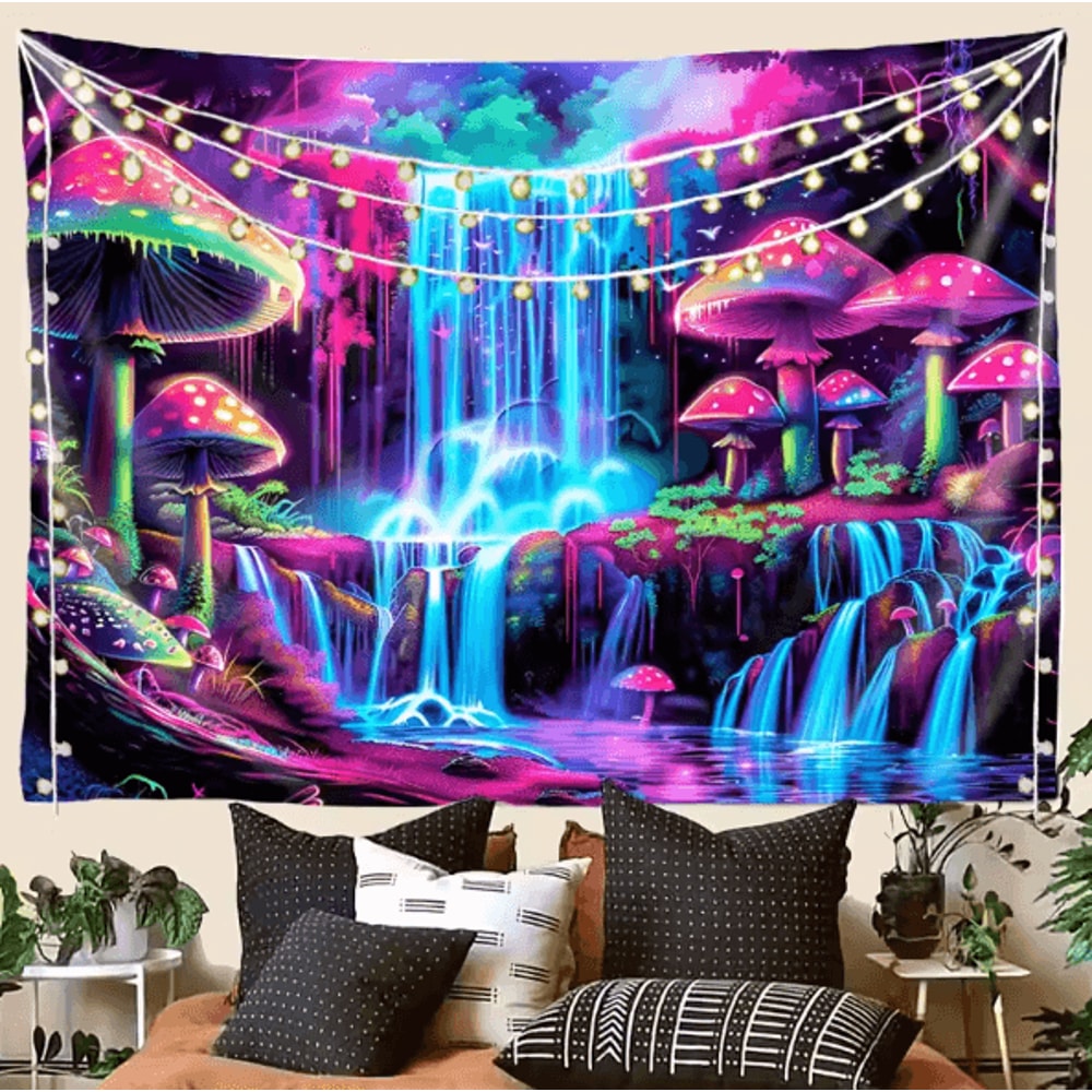 VikaDream Psychedelic Forest Waterfall Cyberpunk Tapestry Wall Hanging Decor 3