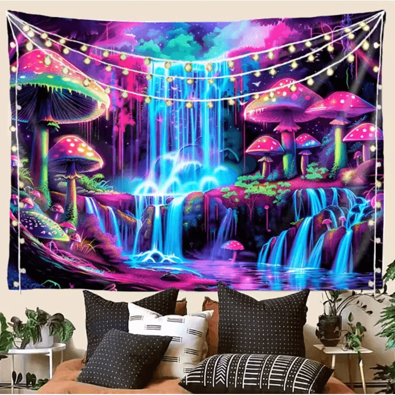 VikaDream Psychedelic Forest Waterfall Cyberpunk Tapestry Wall Hanging Decor 3