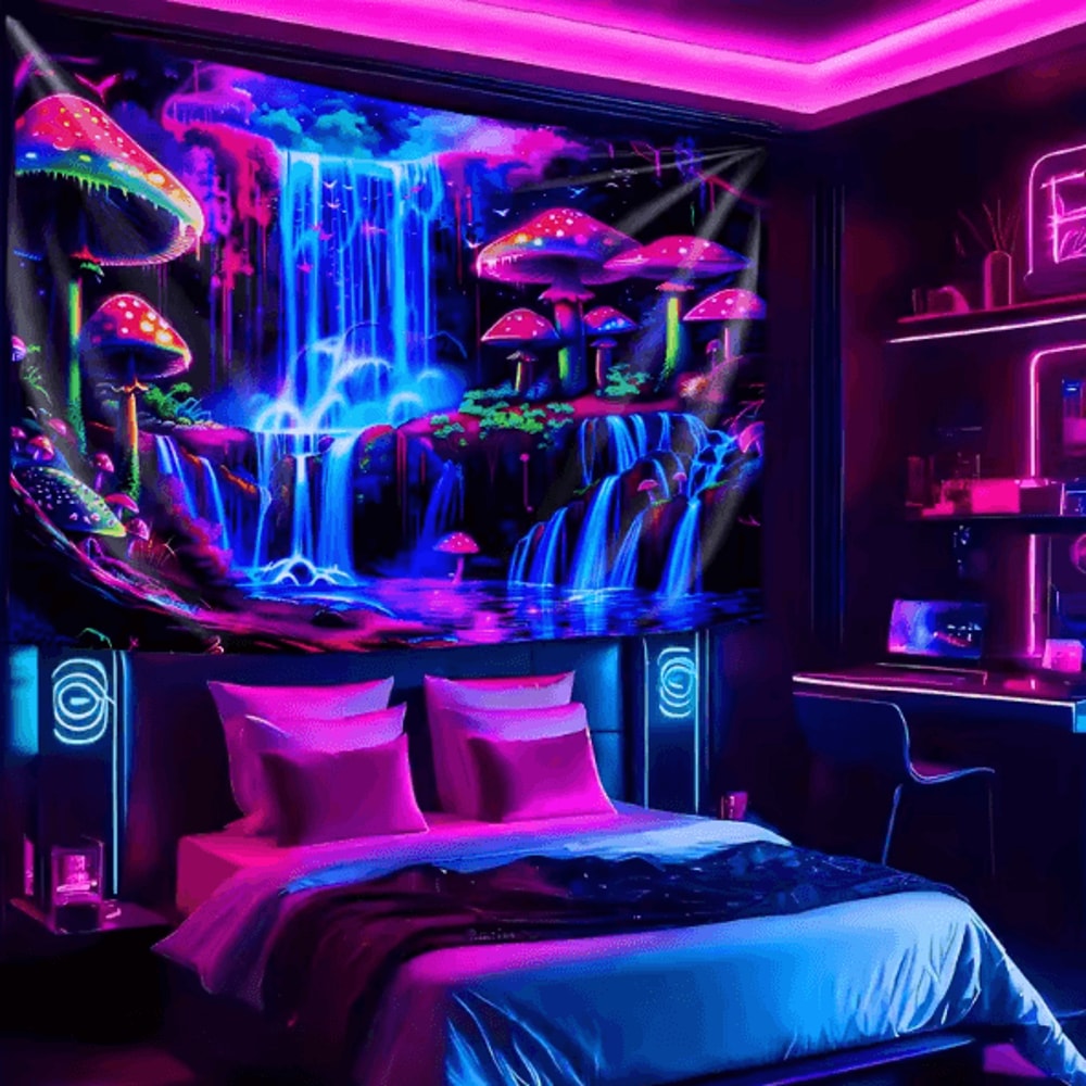 VikaDream Psychedelic Forest Waterfall Cyberpunk Tapestry Wall Hanging Decor 4