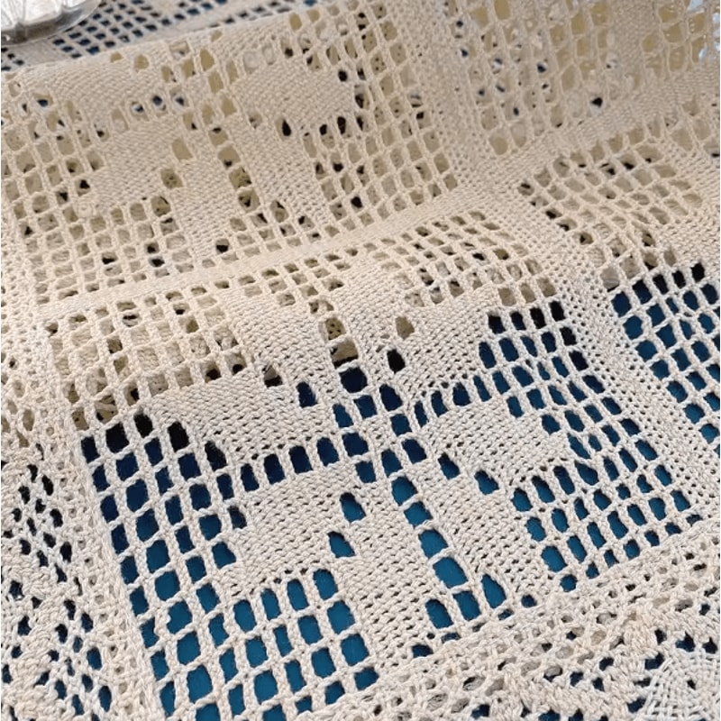 LaceCraft Vintage Crochet Cotton Linen Table Runner With Elegant Lace Edge 4