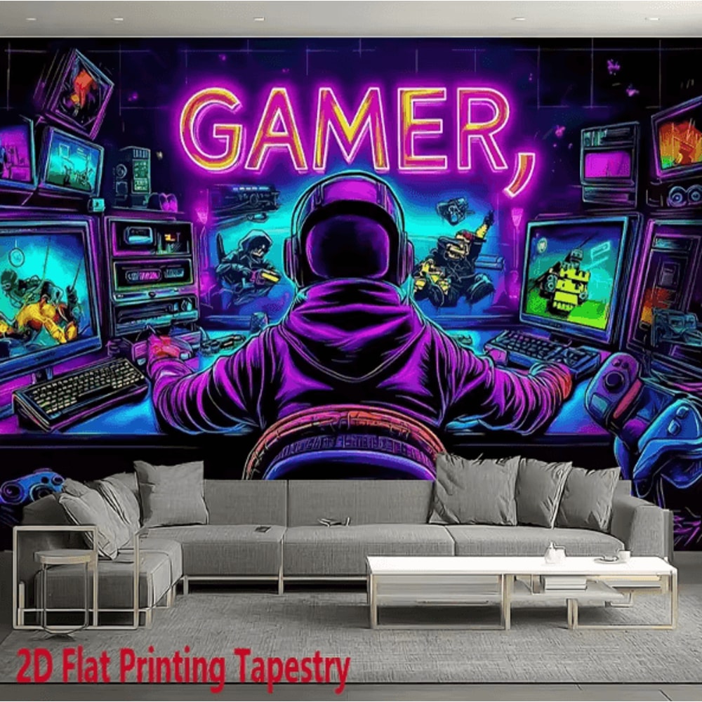 VikaGlow Gamer Fluorescent Cyberpunk Tapestry Wall Hanging For Gaming Room Decor 1