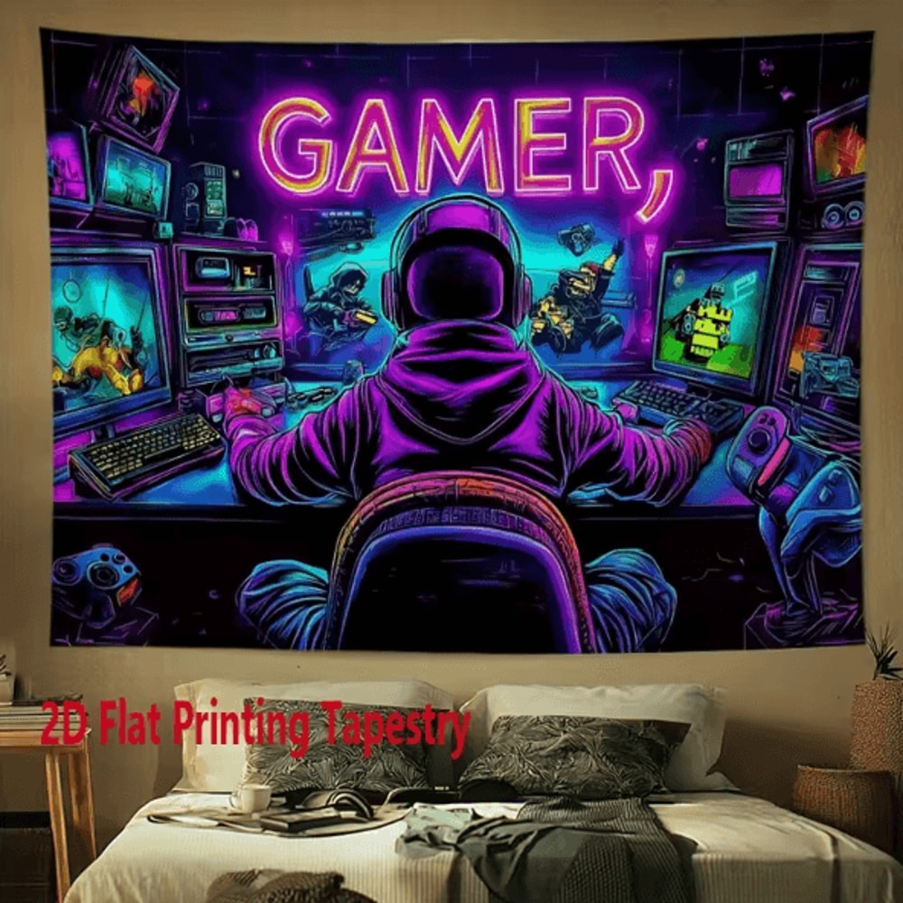 VikaGlow Gamer Fluorescent Cyberpunk Tapestry Wall Hanging For Gaming Room Decor 4