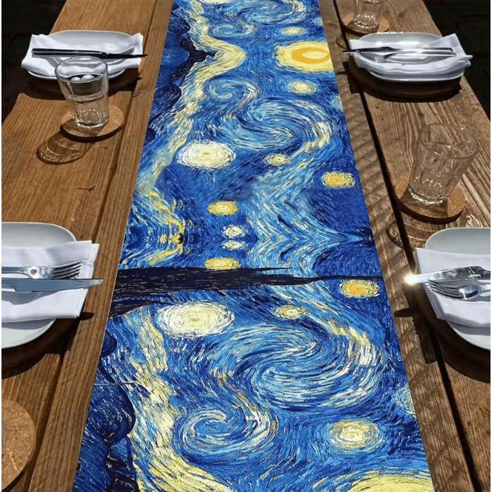 VikaArt Van Gogh Starry Night Table Flag Artistic Dining Table Decor 2